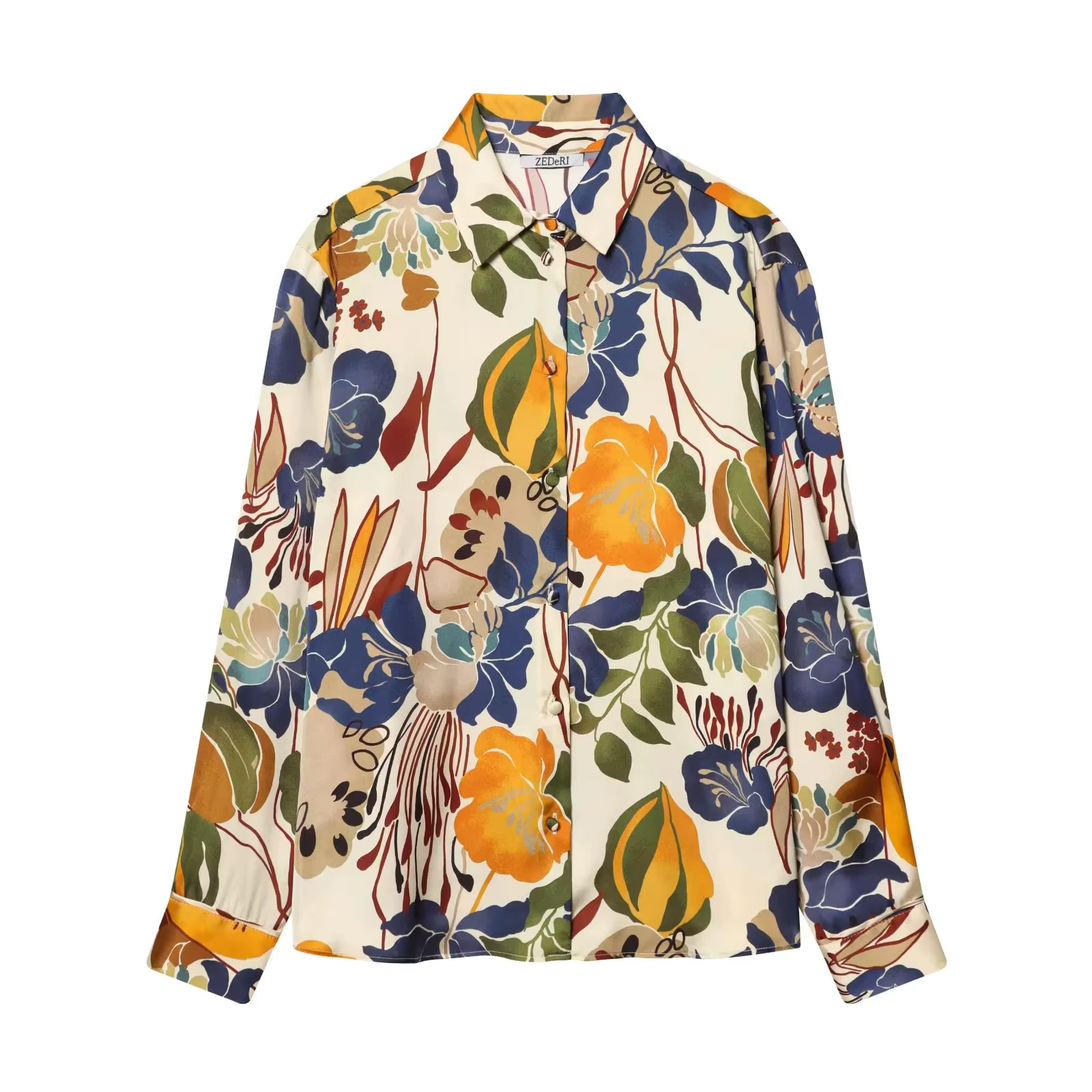 KONDALA Blouse Femme Chic Décontractée Imprimée Col Rabattu Boutonnage Simple Coupe Ample Tendance P