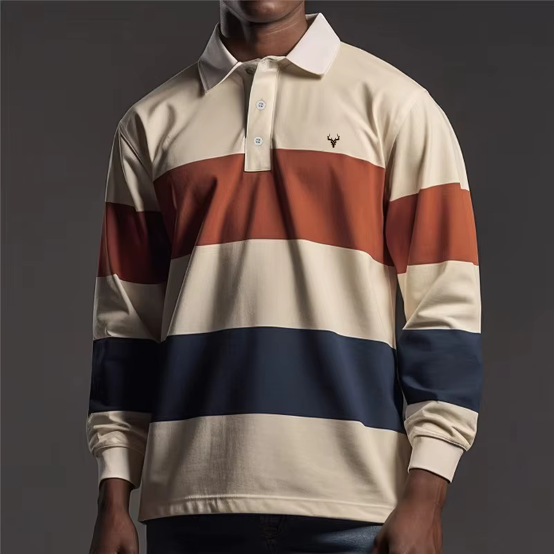 Polo de Golf à manches longues pour hommes, décontracté, rayé, Simple, Business, imprimé en 3D, ampl