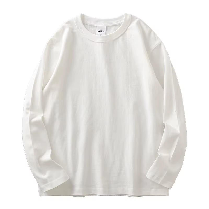 T-shirt à manches longues et bouche plate pour hommes et femmes, en pur coton, robuste, poignets dro