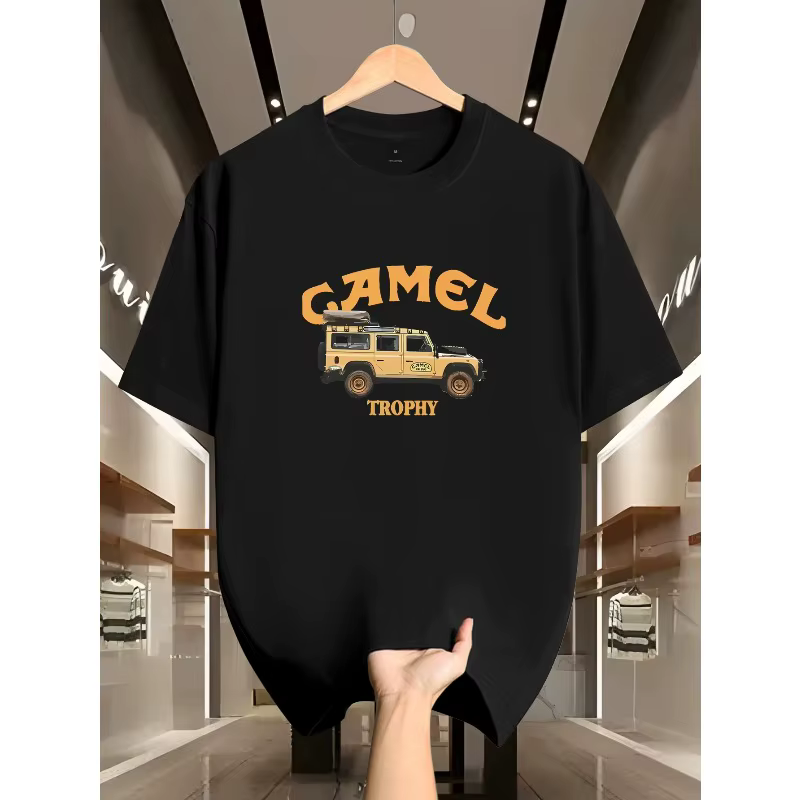 T-shirt vintage pour homme avec imprimé voiture Camel Trophy, streetwear décontracté, coton, manches