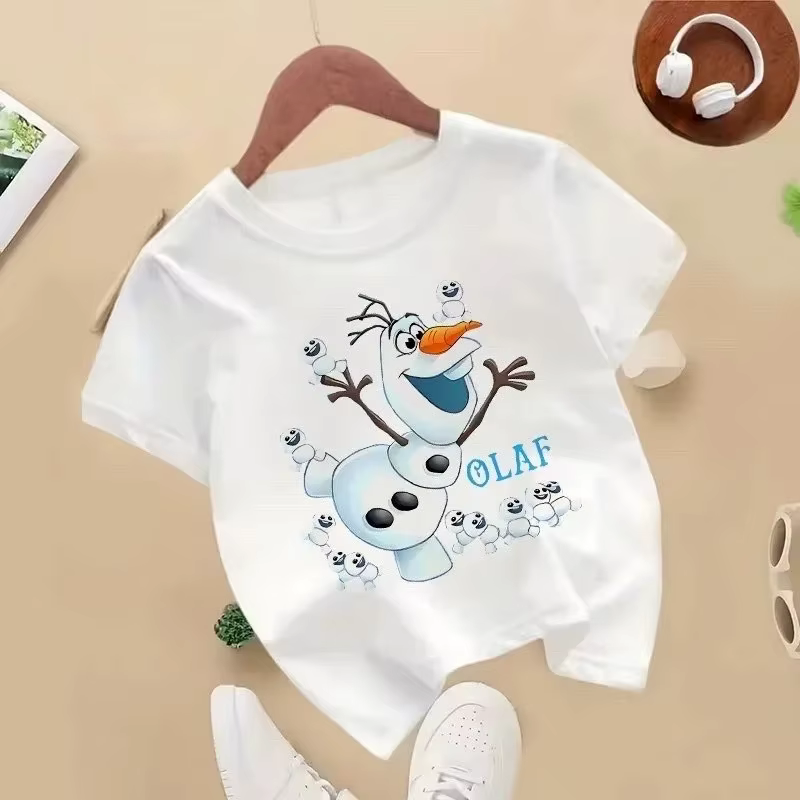 T-shirt décontracté à manches courtes Frozen Olaf pour enfants de 4 à 14 ans avec un design mignon, 