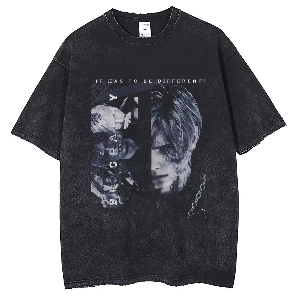 T-shirt à manches courtes en coton lavé vintage pour hommes, impression de portrait, jeu Valentine S