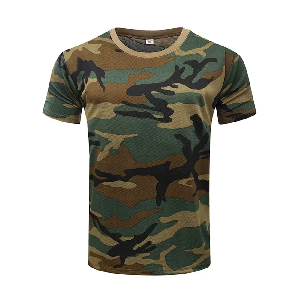T-shirt camouflage tactique imprimé 3D pour homme, mode décontractée, col rond, manches courtes, vêt