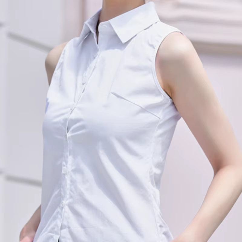 Polo sans manches blanc en coton, col rond, style décontracté, chemise de base tendance pour femme, 