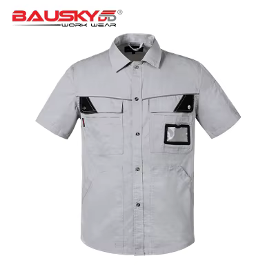 Chemise de travail à manches courtes pour hommes avec poches, vêtements de travail, uniforme de méca