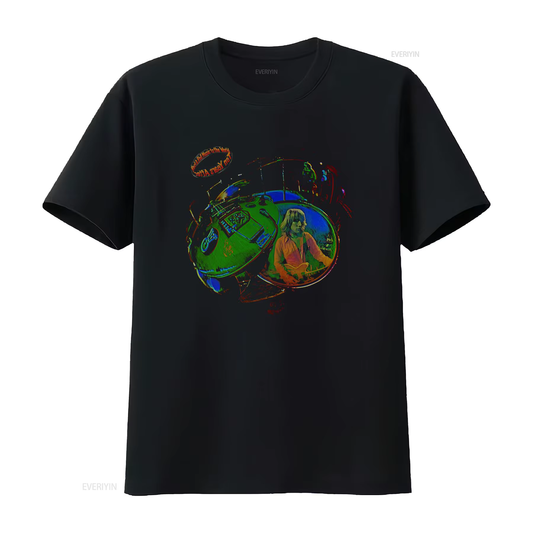 T-shirt noir vintage « TEN YEARS AFTER ROCK N ROLL MUSIC TO THE WORLD NEW » – Design de groupe vinta