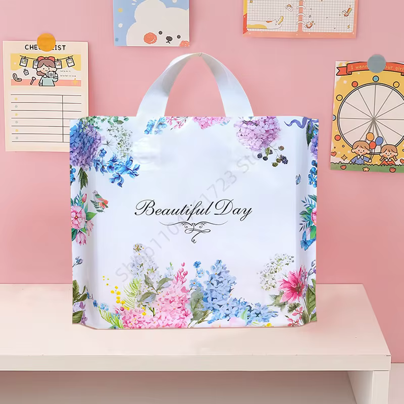 50 pièces en plastique merci imprimé cadeau vêtements centre commercial emballage sacs anniversaire 