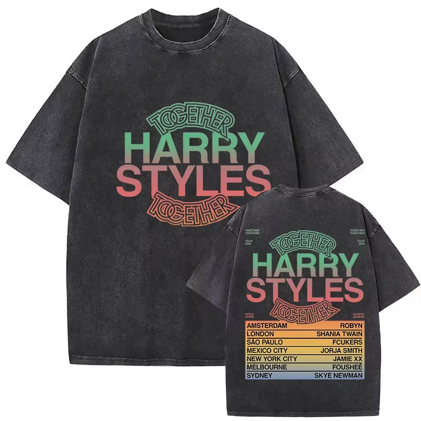 T-shirt vintage délavé Harry Styles Together Tour 2026 pour hommes et femmes, coupe oversize, street
