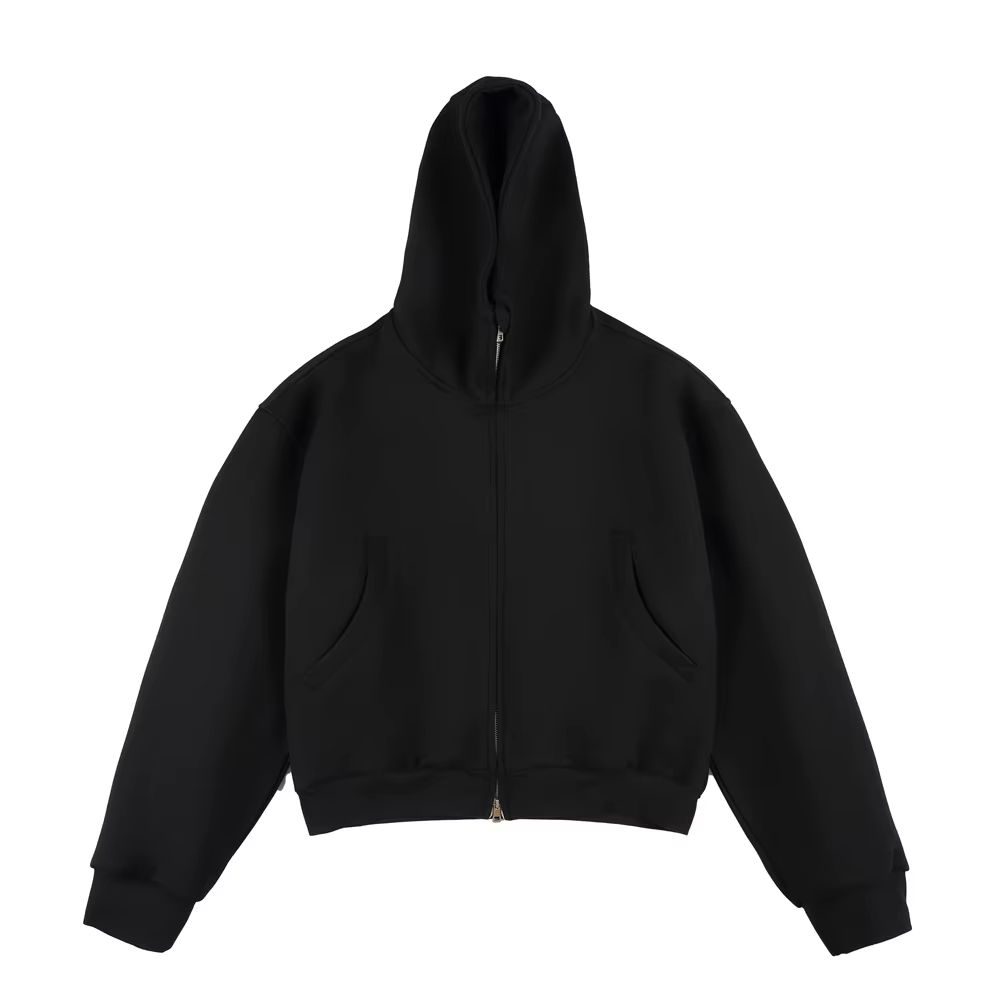 Sweat à capuche court américain ultra-lourd 500Gsm, veste surdimensionnée unisexe à fermeture éclair