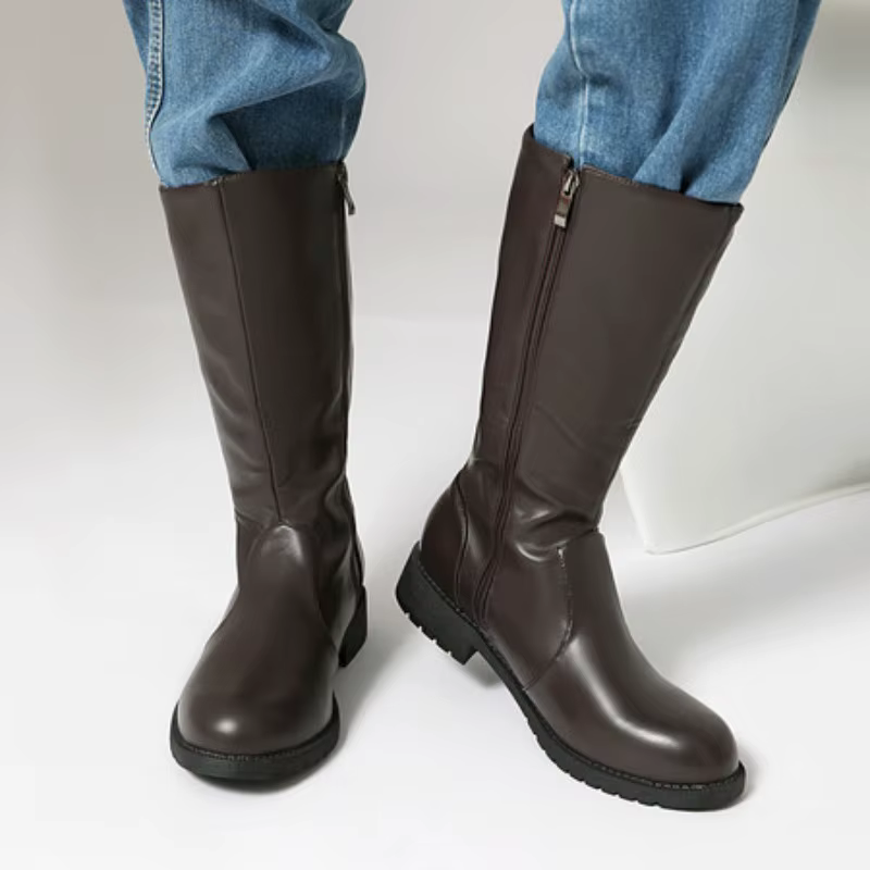 Botte de chevalier pour hommes avec boucle de ceinture haut automne hiver mode décontracté bout rond