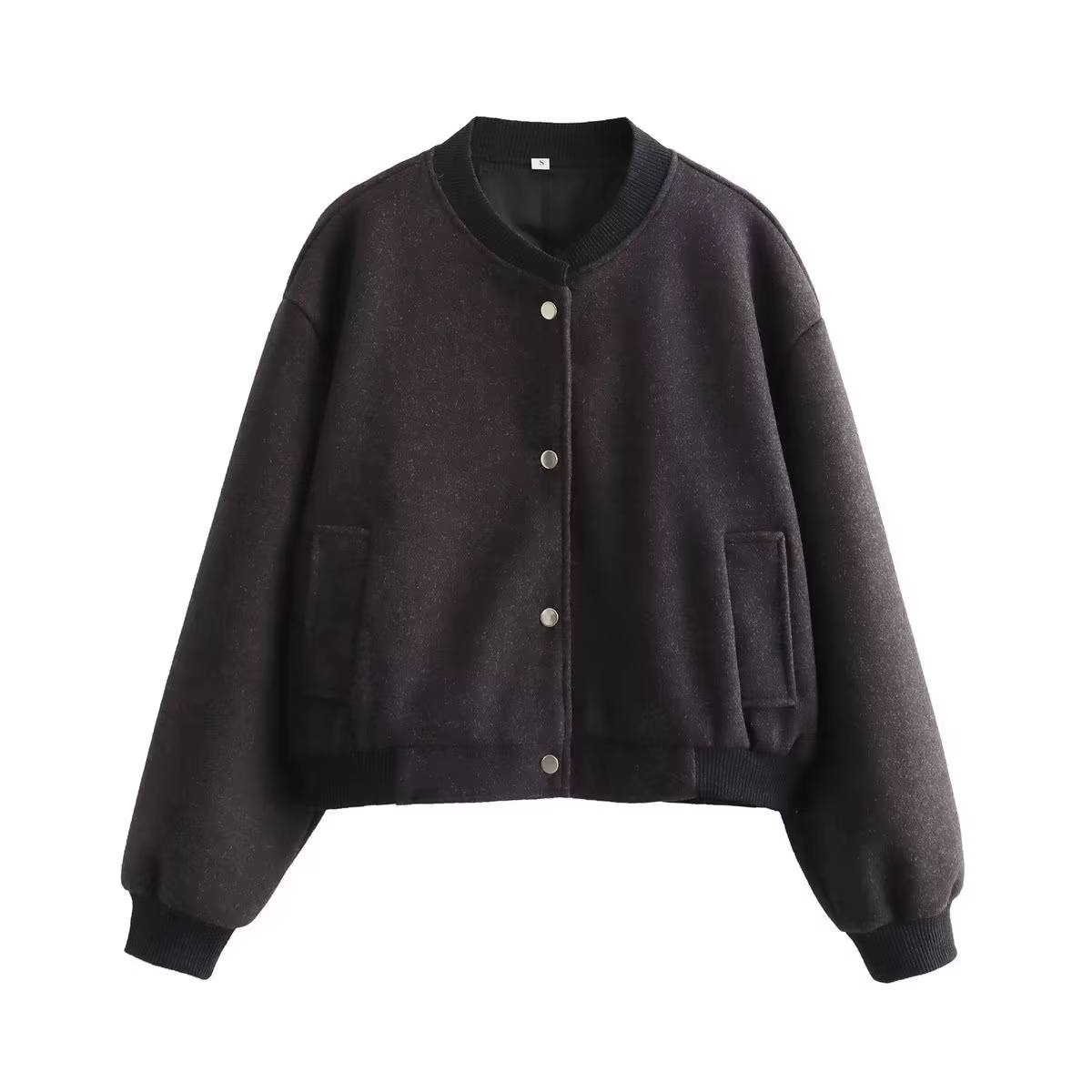 Blouson Bomber Doux Femme Automne/Hiver 2026 – Col Rond Uni, Manches Longues, Poches Polyvalentes, B