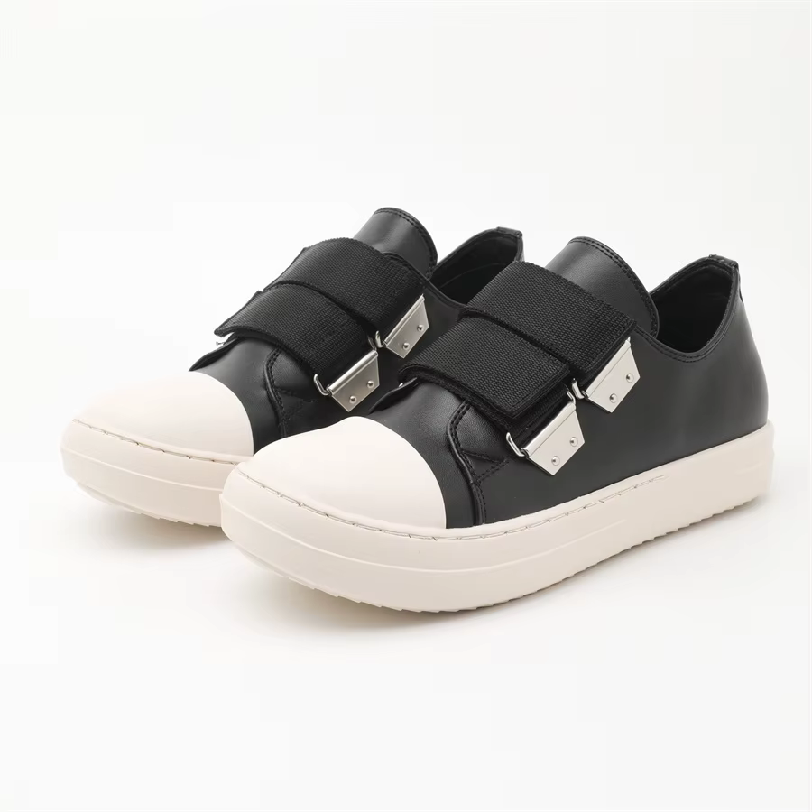 Baskets plateforme en cuir noir pour hommes et femmes, à double boucle, style streetwear, mode urbai