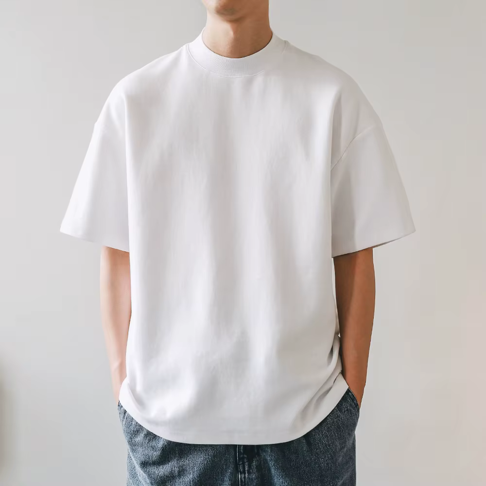 T-shirts à col petit hommes 350gsm coton couleur unie homme T-shirt à manches courtes printemps été 