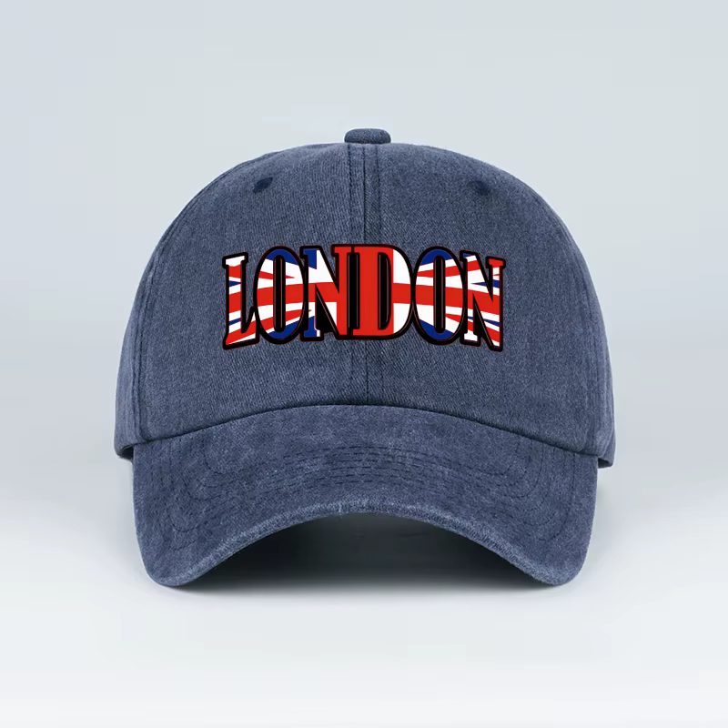 Casquette de baseball unisexe réglable avec imprimé drapeau britannique LONDON, effet délavé, style 