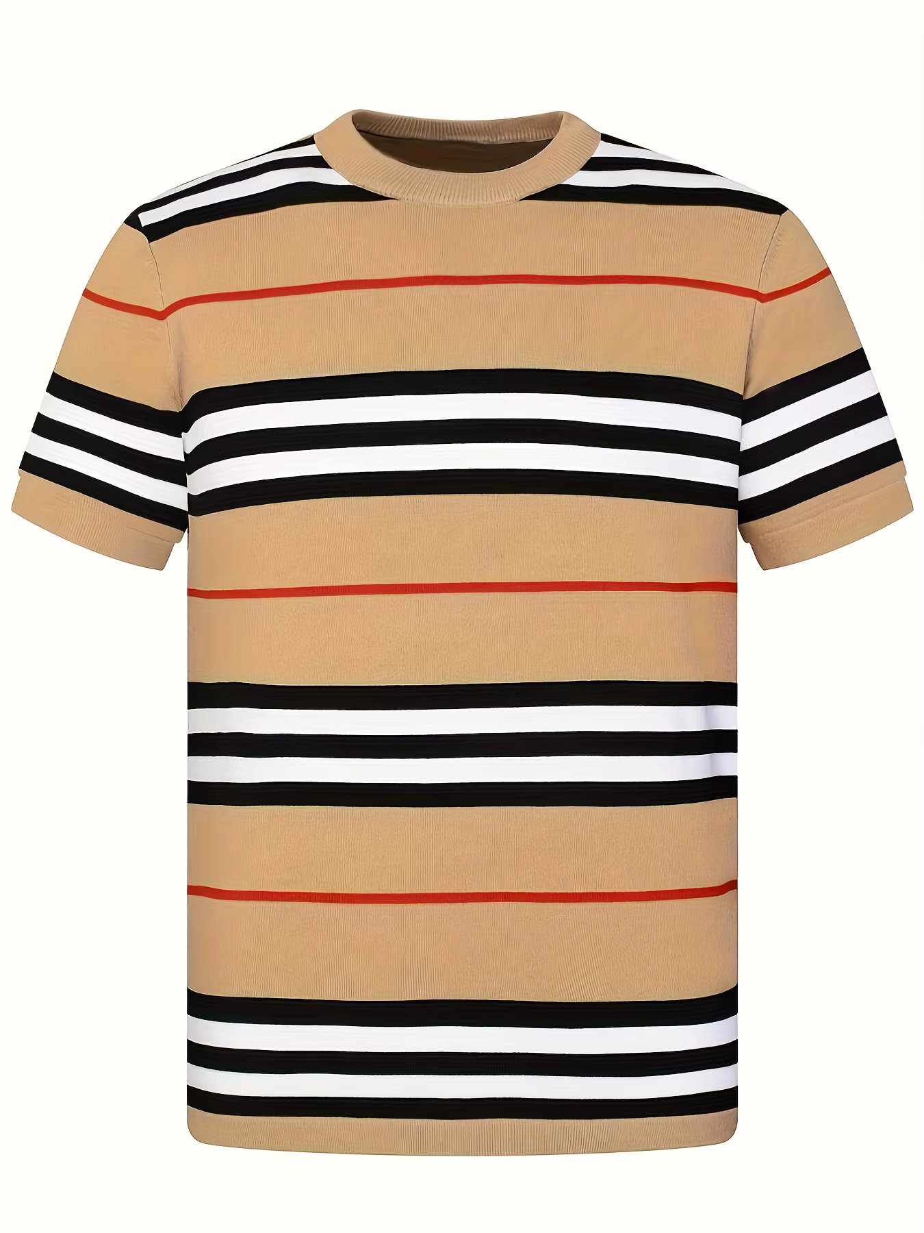 T-shirt à col rond rayé contrastant de style britannique, rétro classique, ample et décontracté, pol
