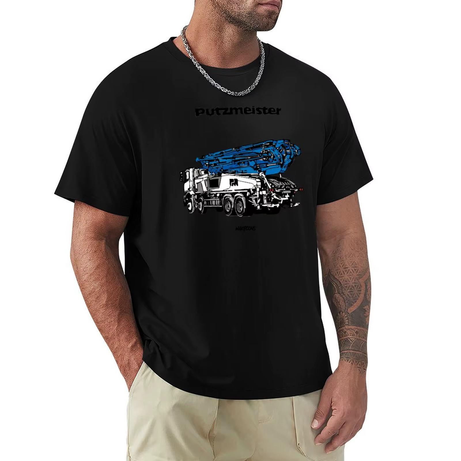 T-shirt bleu à manches courtes pour homme, décontracté et confortable, avec motif de pompe à béton P