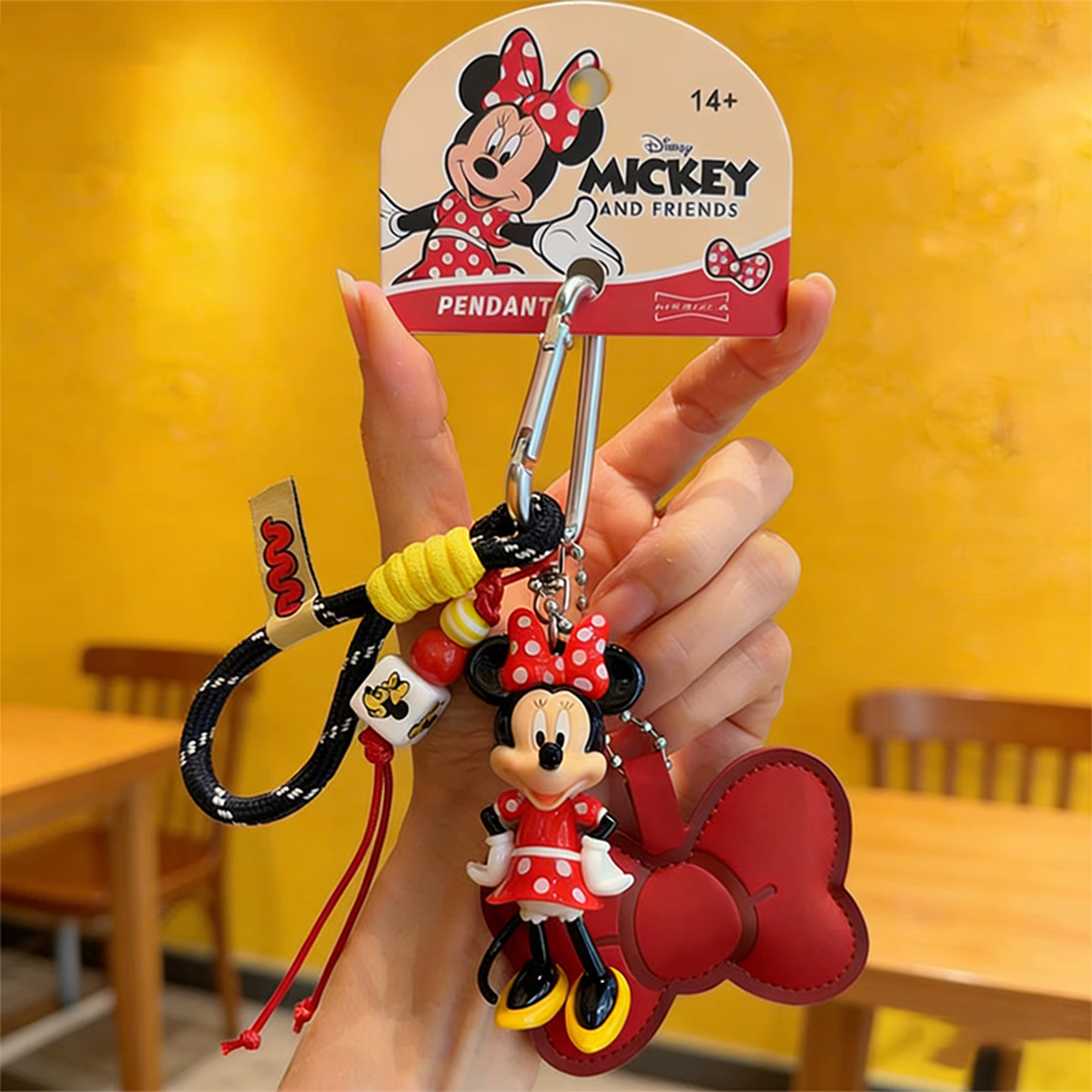 Porte-clés Minnie Mouse, porte-clés Minnie avec sangle tressée et breloque nœud, joli pendentif Minn