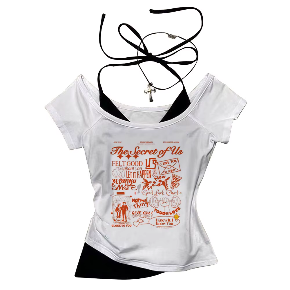 Gracie Abrams crop top fée Streetwear esthétique gothique recadrée Grunge vintage adolescents t-shir