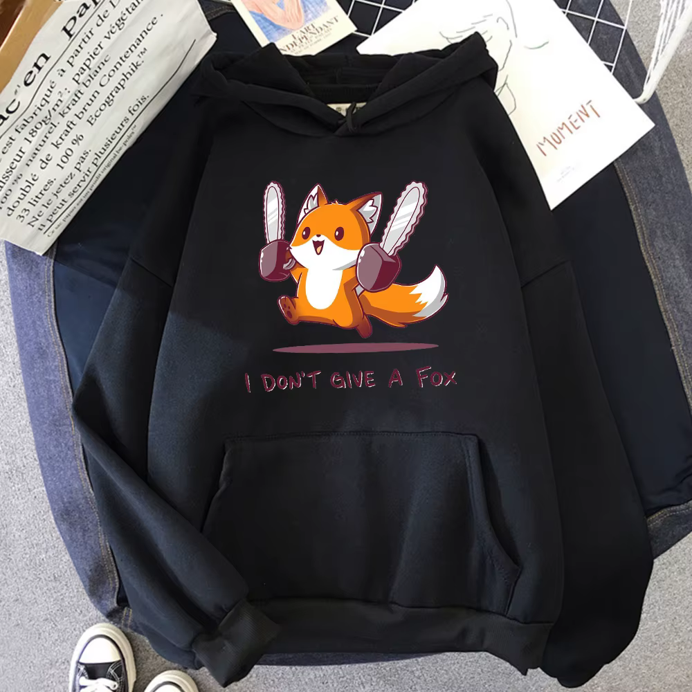Je ne donne pas un renard mignon Animal Kawaii sweat à capuche hommes lâche polaire pull Hip Hop swe