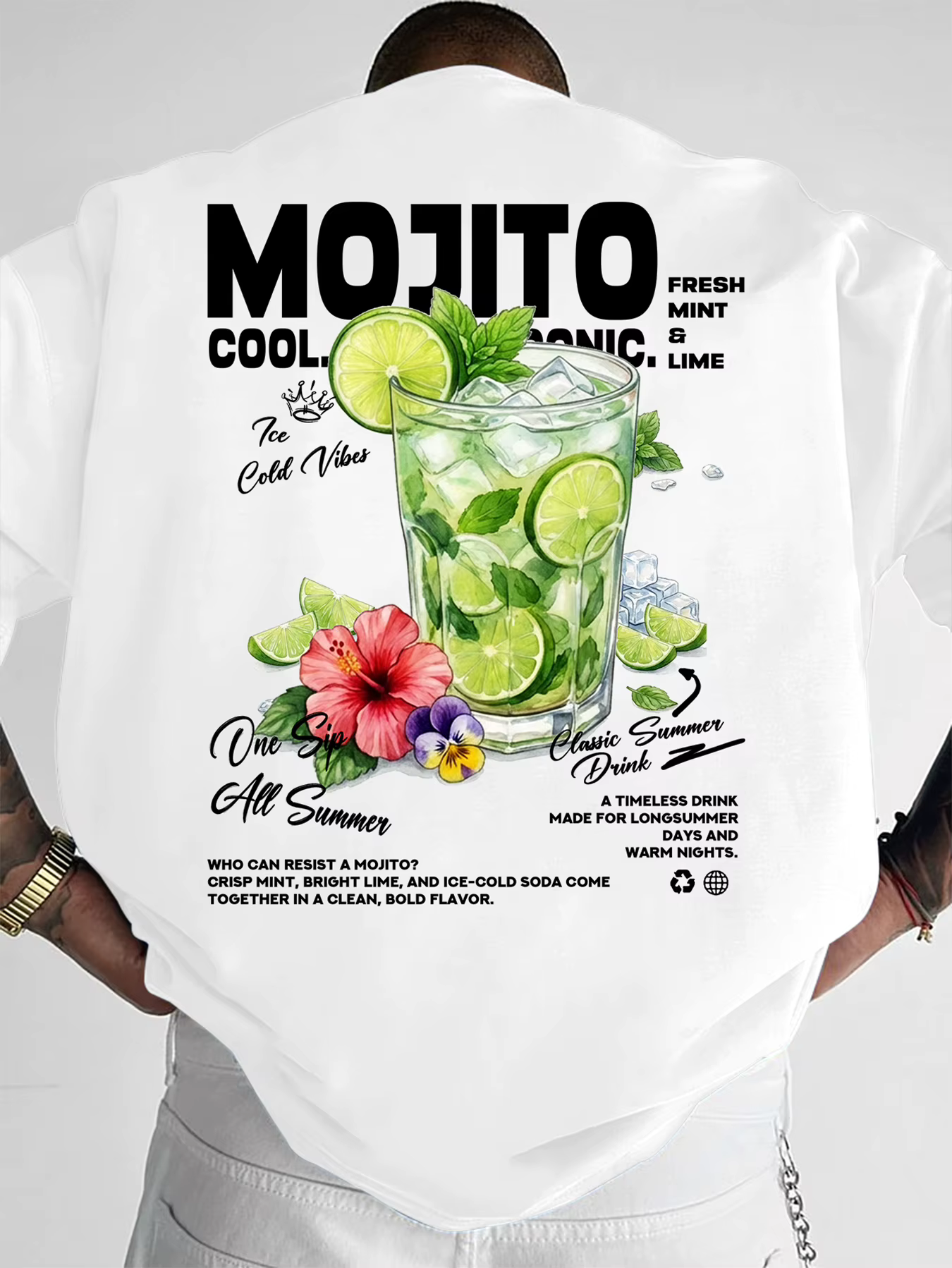 T-shirt d'été pour hommes à motif Mojito, tendance et polyvalent, confortable, adapté à un usage quo