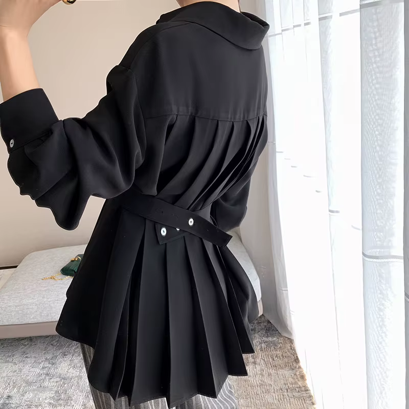 Femmes élégantes chemises femme taille à manches longues revers simple boutonnage Sashe chemise bure