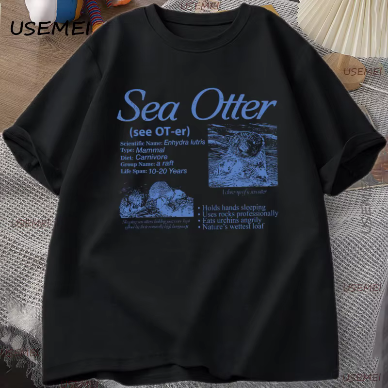 Sea Otter Vintage 90s T-Shirt graphique hommes femmes rétro faits d'animaux informations T-Shirt mig