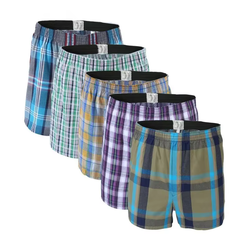 5 pièces/lot Boxer hommes mince sous-vêtements d'été coton homme grande taille court respirant Plaid