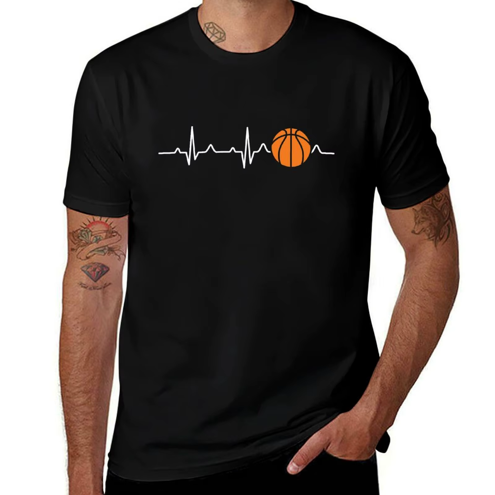 T-shirt à manches courtes décontracté et tendance avec motif Cœur de basket-ball