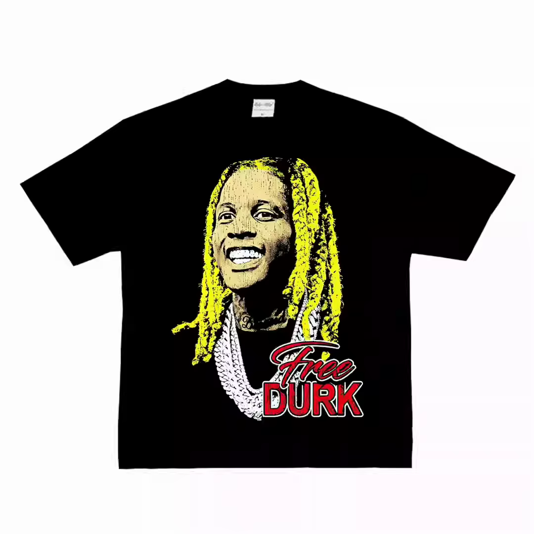 T-shirt graphique Lil Durk Free Durk en coton délavé, style Hip Hop, unisexe, coupe ample, col rond,