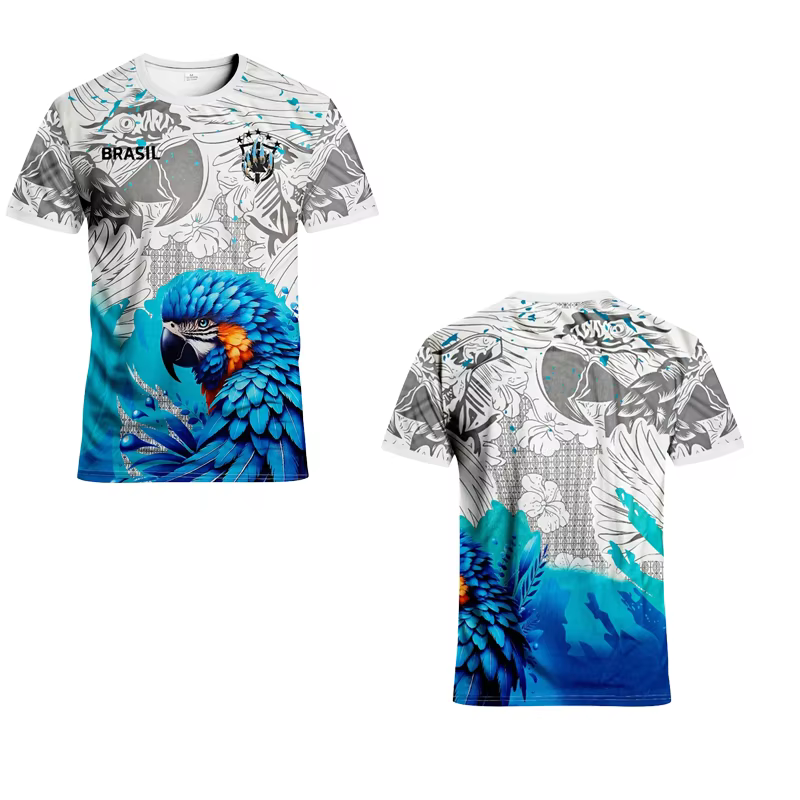 Maillot de football du Brésil, T-shirt de sport décontracté à séchage rapide avec motif perroquet ar