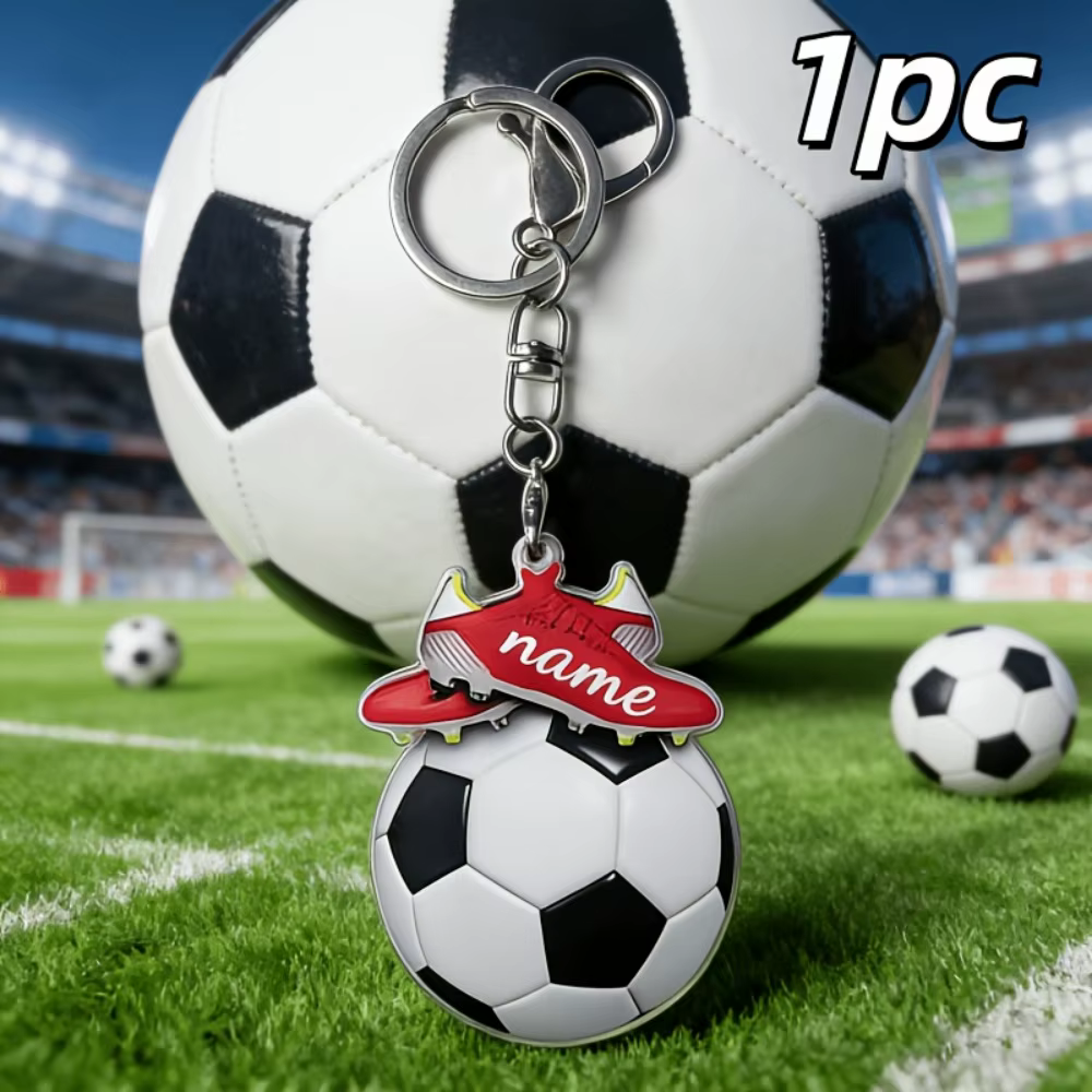 1PC Porte-clés en acrylique personnalisé 2D plat avec chaussures et ballon de football, texte et nom