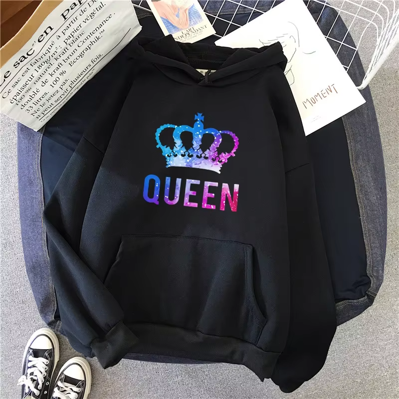 Reine roi imprimer sweats Couples quotidien décontracté sportif à capuche à manches longues pull fem