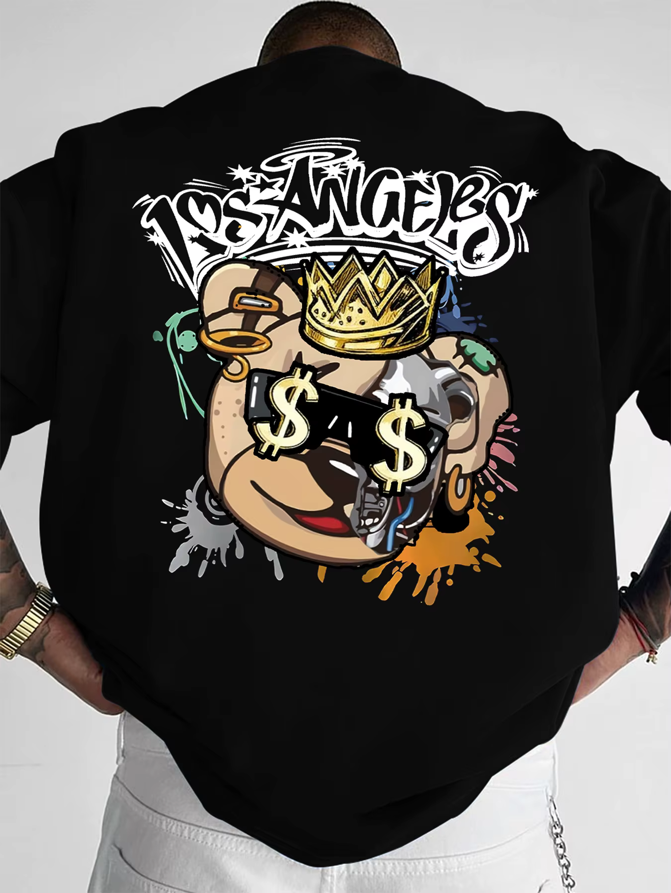 T-shirt imprimé pour hommes, nouvelle mode d'été, Los Angeles Hip Hop Crown Money Bear, T-shirt impr