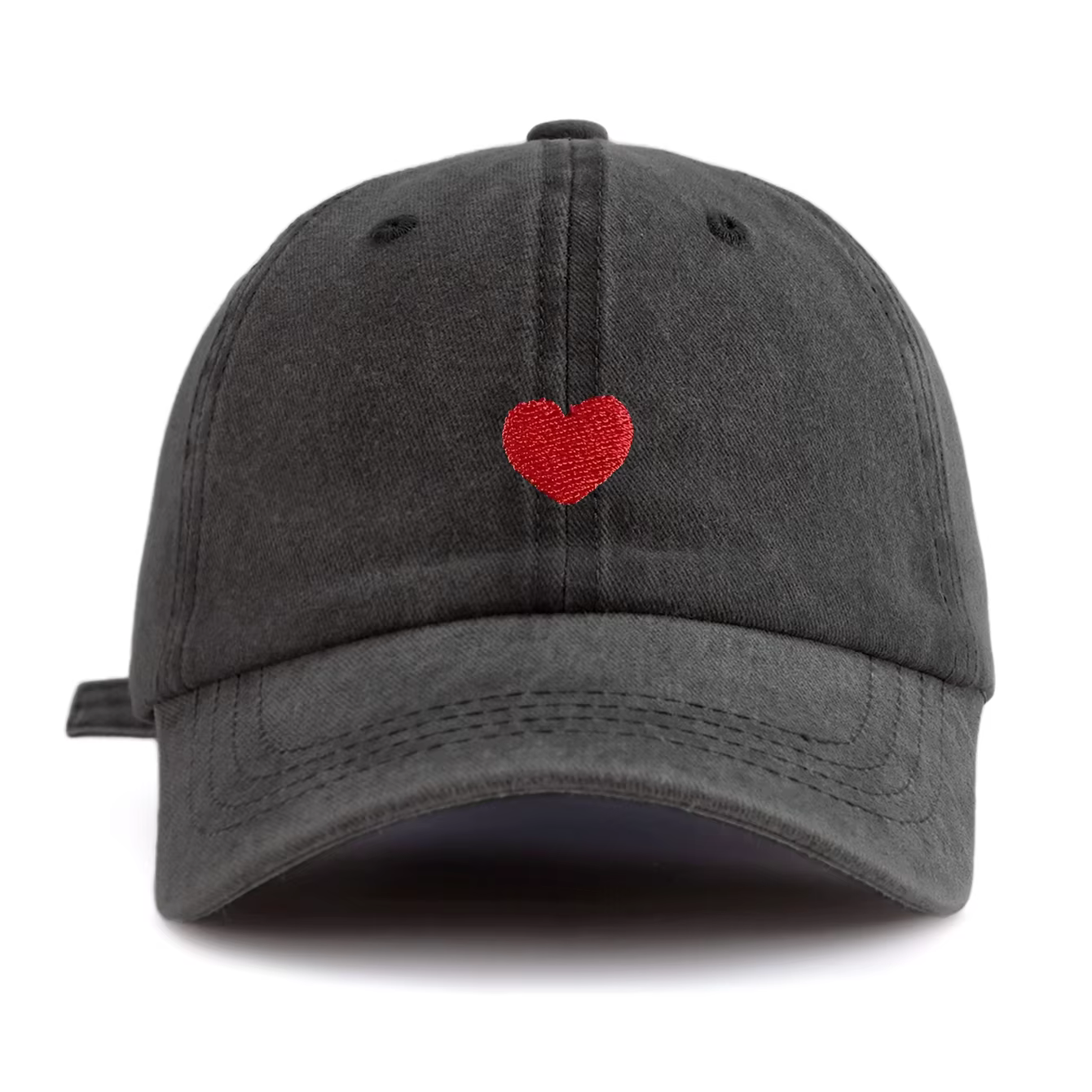Casquette de baseball délavée brodée de cœur rouge pour adultes, chapeau de papa réglable et doux, s