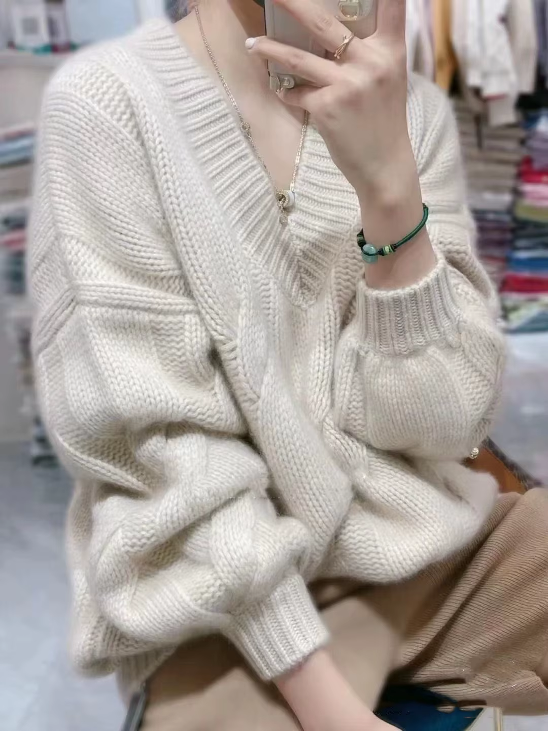 Nouvelle mode automne hiver femmes vêtements 100% laine mérinos col en v à manches longues qualité M