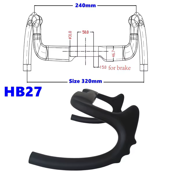 BIKEDOC HB27 Aero Bunchba Sprint guidon de piste 320MM barre de frappe en carbone brillant mat barre