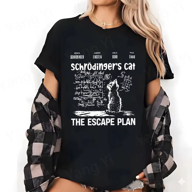 T-shirt imprimé SCHRODINGER'S CAT, décontracté, à manches courtes, graphique, unisexe, ample, style 