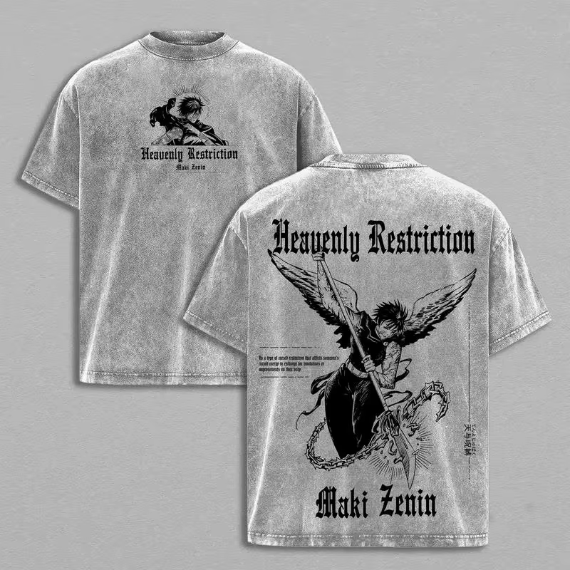 Zenin Maki T-shirt imprimé Jujutsu Kaisen Anime vêtements hommes femmes coton t-shirts Vintage lavé 