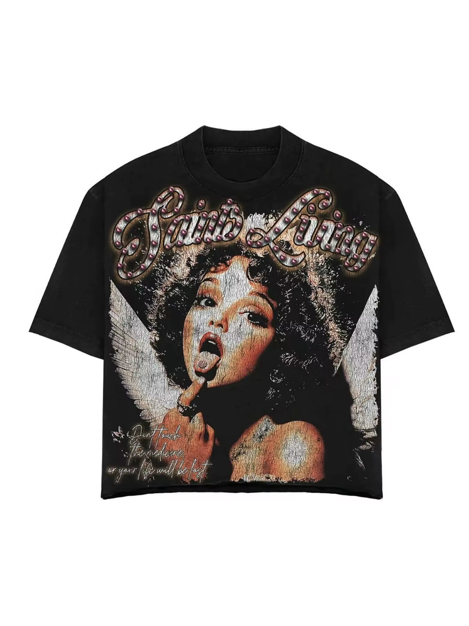 T-Shirt à manches courtes pour hommes, motif Vintage Y2K, ailes d'ange et lèvres, noir, décontracté,