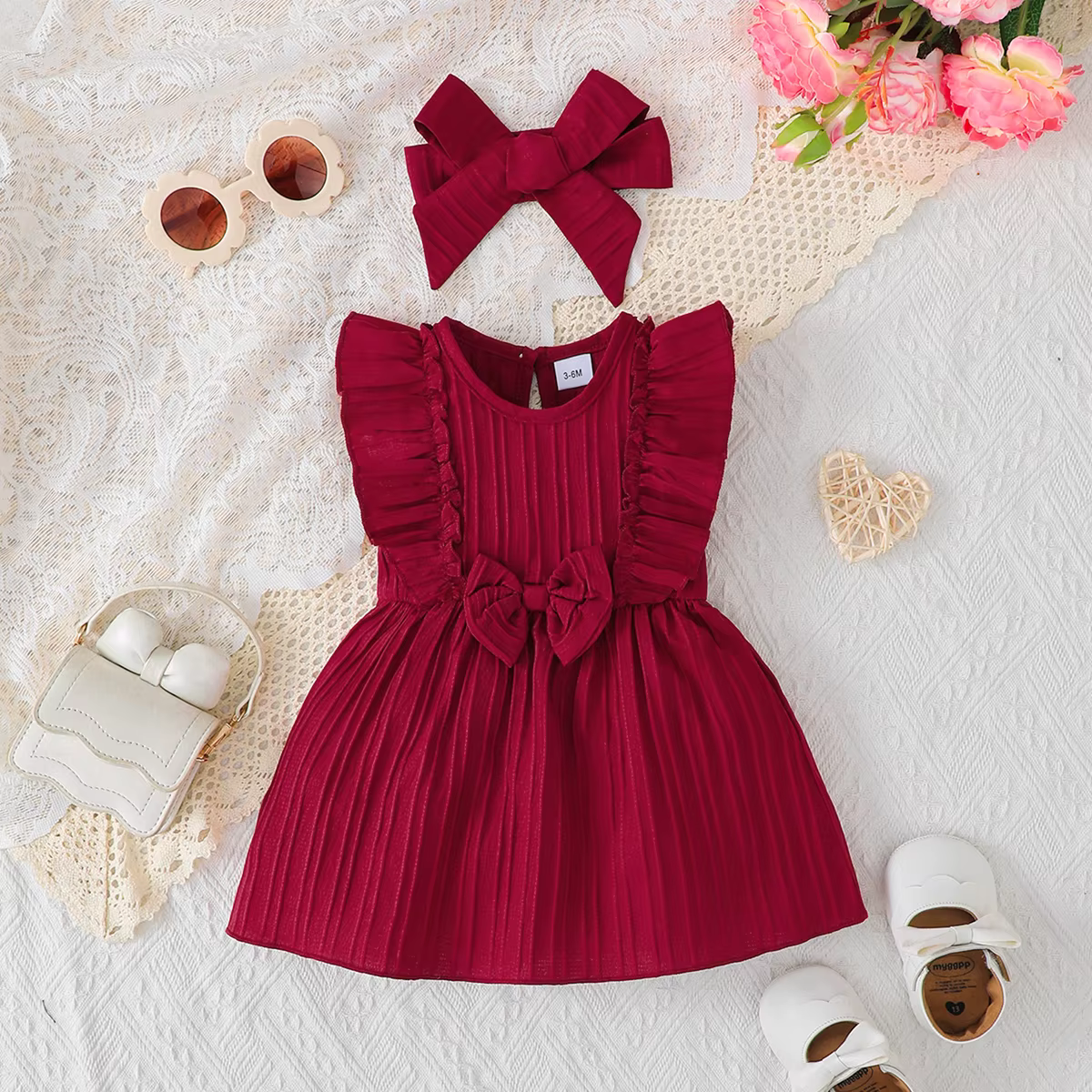 Robe d'été bleue pour bébé fille, avec bords à volants et nœud, robe de Style doux et mignon, adapté