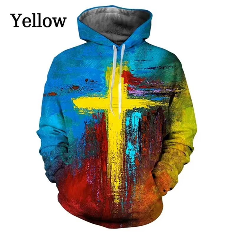 Sweat à capuche imprimé croix de Jésus chrétien pour hommes et femmes, sweats à capuche graphiques 3