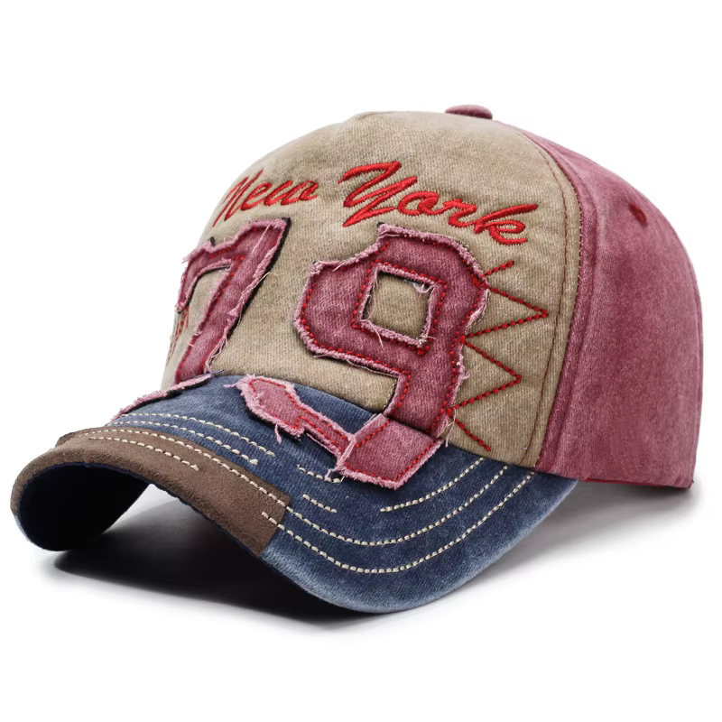 New York 79 Casquette de baseball brodée Vintage Color Block Lavé Chapeau de soleil en détresse Resp