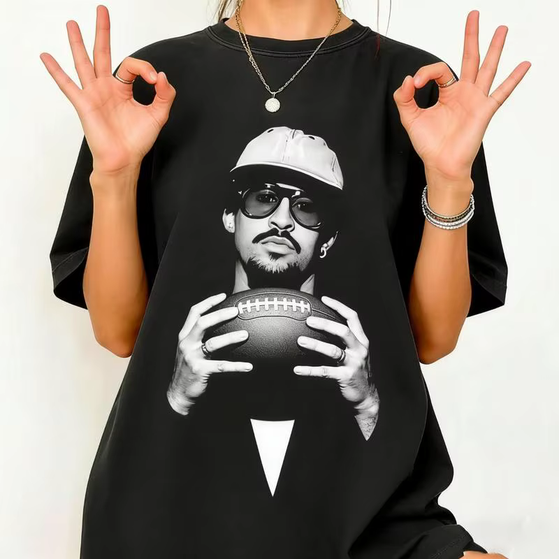 T-shirt unisexe 100 % coton à motif Bad Bunny & Super Bowl Rugby, nouvelle collection été 2026, col 