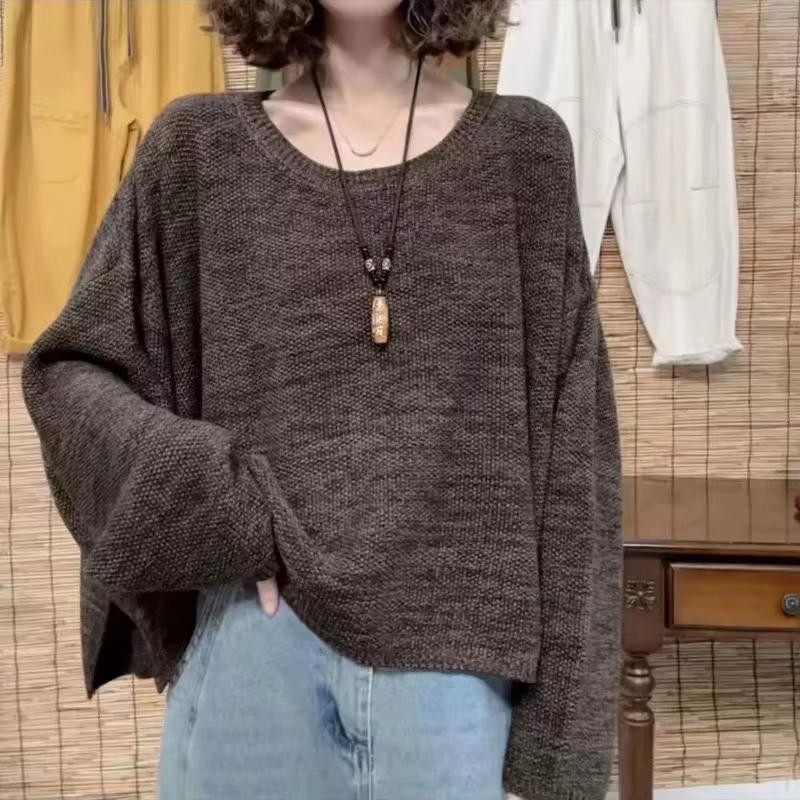 Vêtements pour femmes nouveau rétro décontracté col polyvalent pulls amples pull haut à manches long