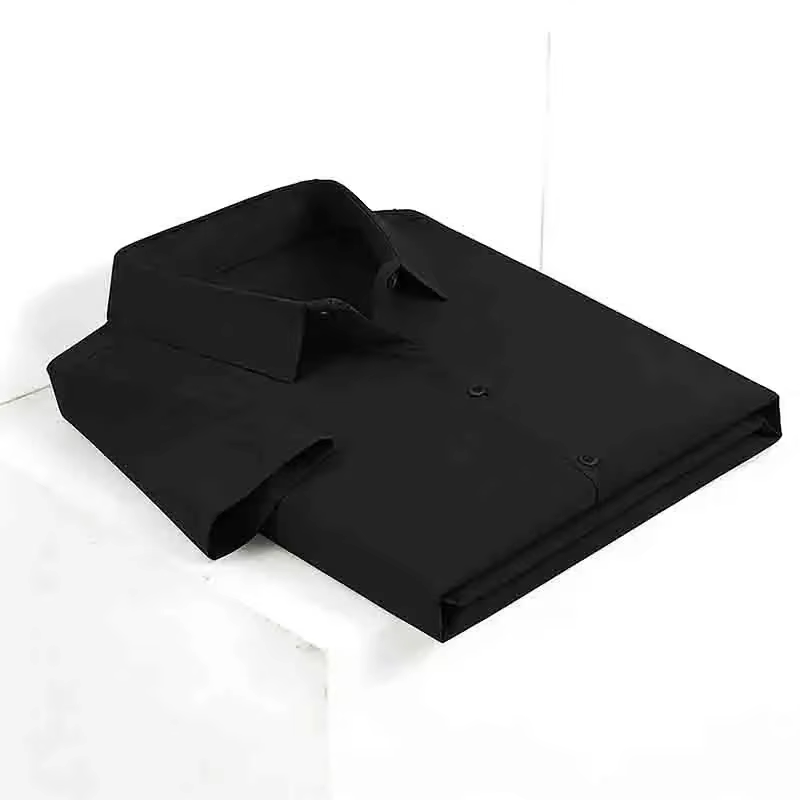 Chemise habillée noire à manches courtes pour homme, coupe ajustée, infroissable, formelle, boutonné