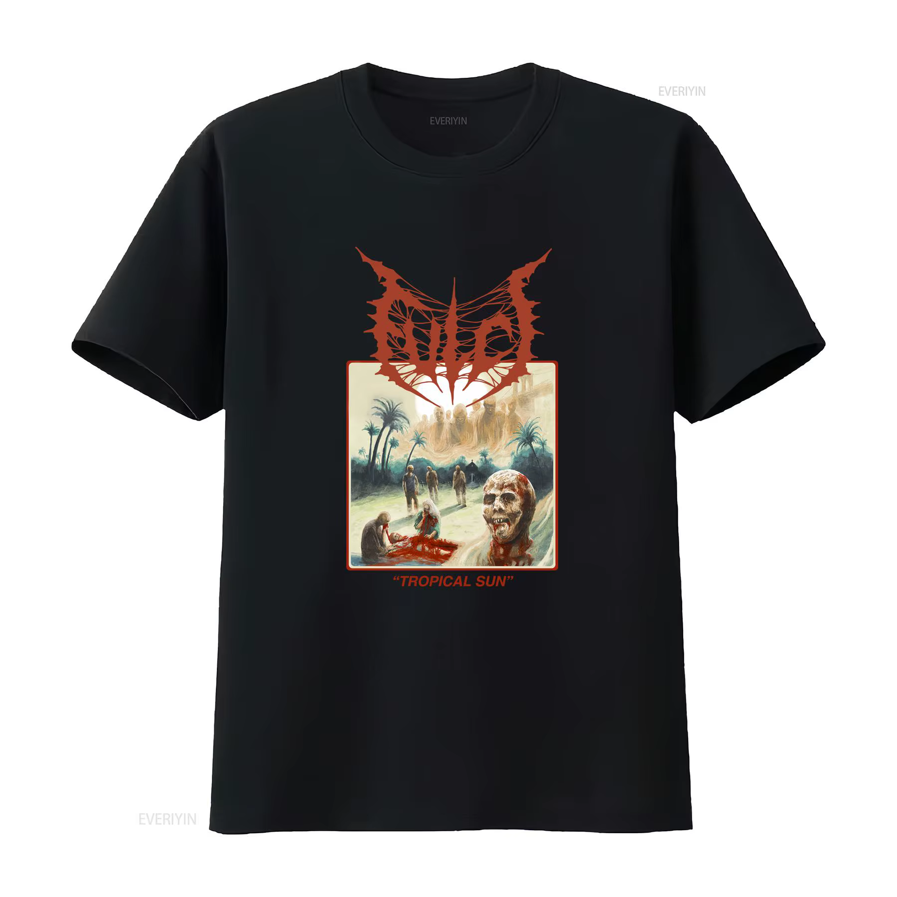 T-shirt unisexe Fulci blanc Tropical Sun couleur beige taille S à 3XL vintage lavé élégant vêtements