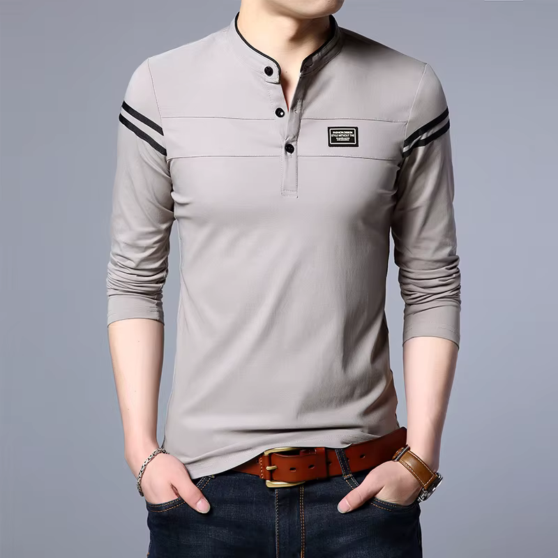 T-shirt POLO à manches longues pour hommes, décontracté, en coton, respirant, col montant, chemise c