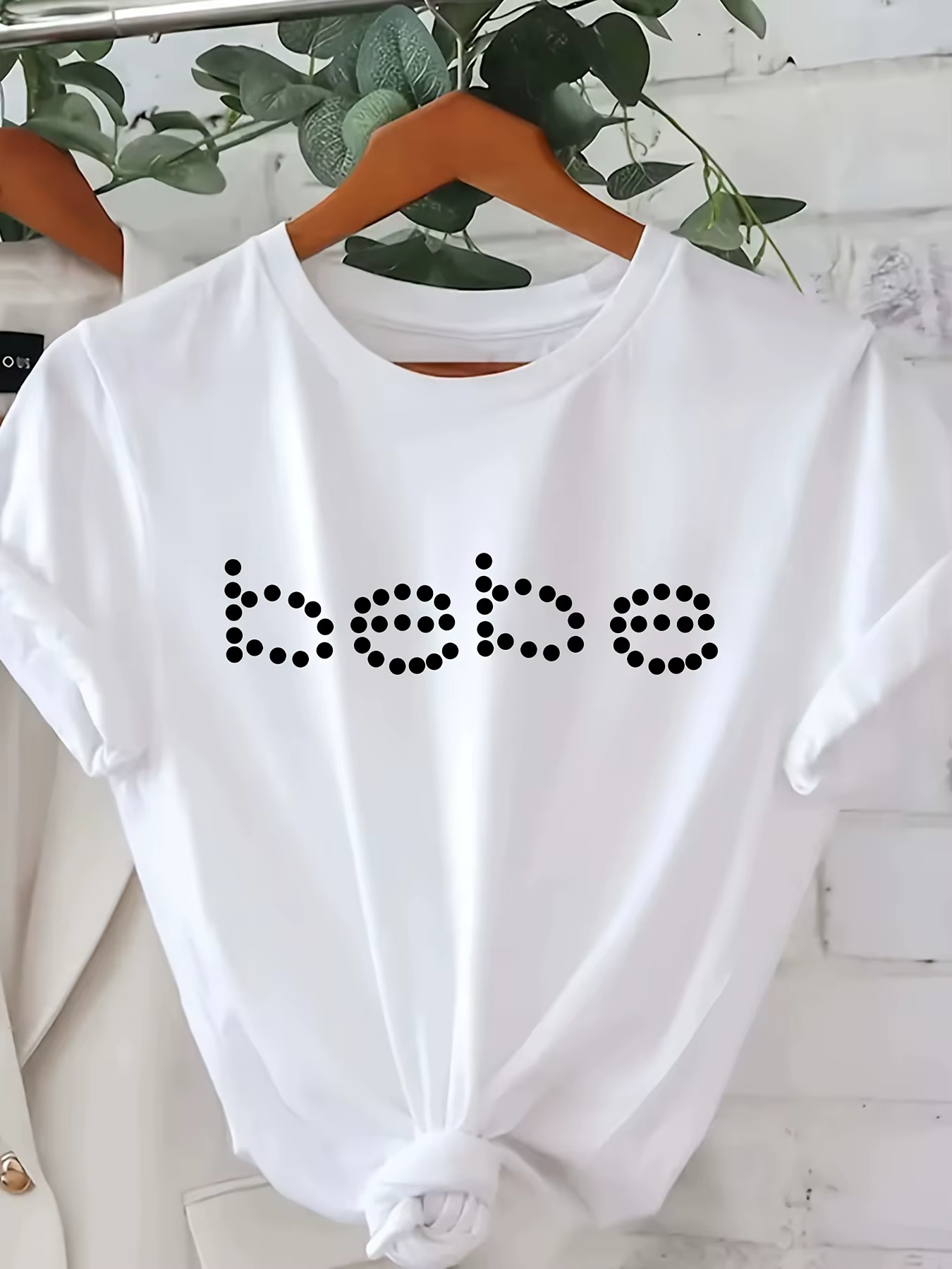 Bebe-T-Shirt à Manches Courtes et Col Ras du Cou pour Femme, Haut Décontracté avec Lettres Imprimées