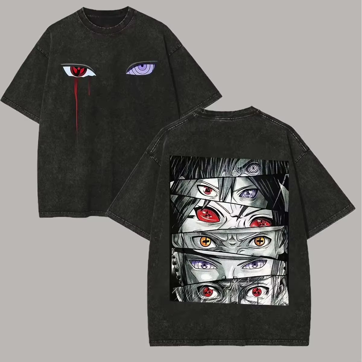 T-shirt Naruto Shippuden en coton délavé vintage, motif anime classique, tee-shirt décontracté à man
