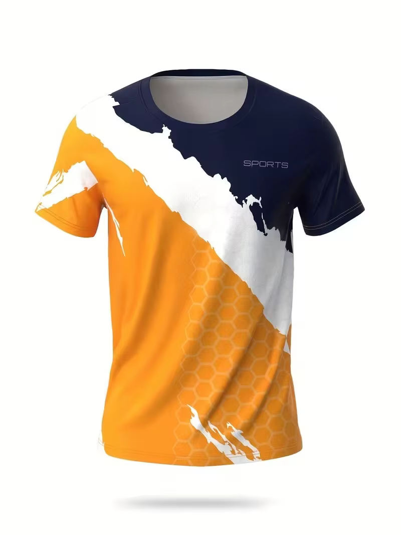 T-shirt de sport pour homme, séchage rapide, respirant, nouveau, imprimé nid d'abeille, color block,